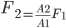 F_{{2}=\frac{A_{{2}}}{A_{{1}}}F_{{1}}